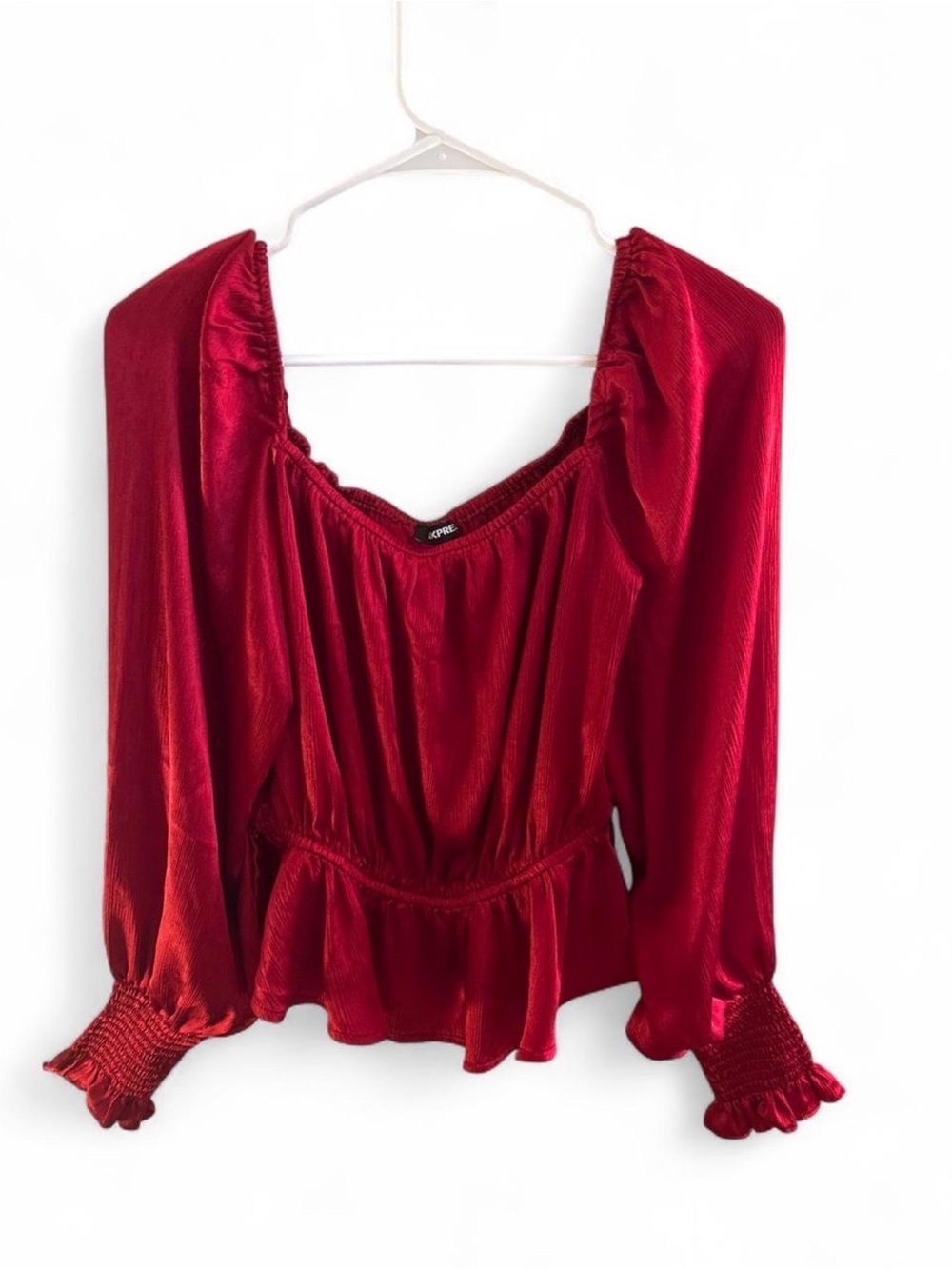 Red Satin Long Sleeve Blouse